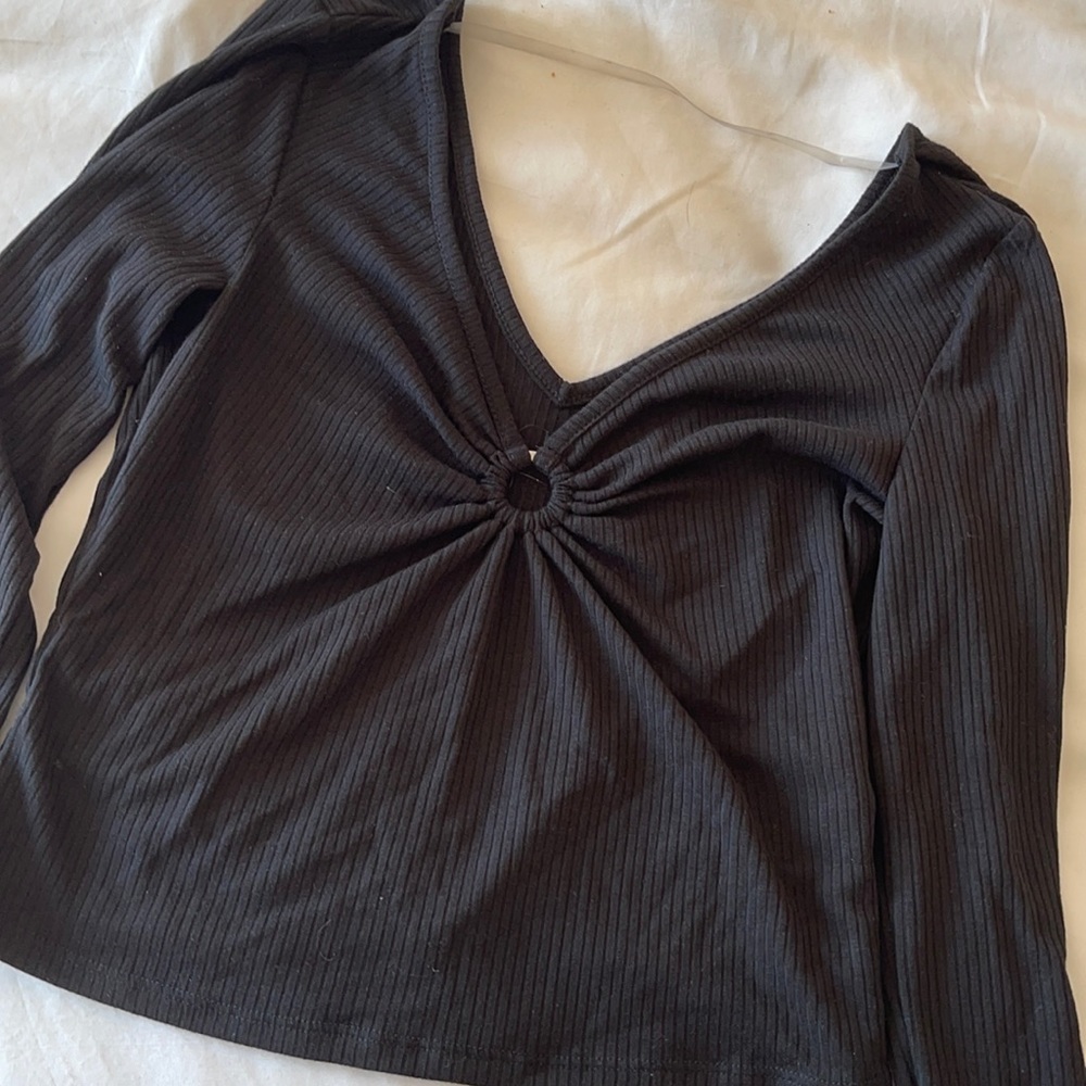 Long sleeve black cutout top